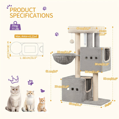 Flerfärgad Kattträd med Klösstolpe och Mysiga Grottor