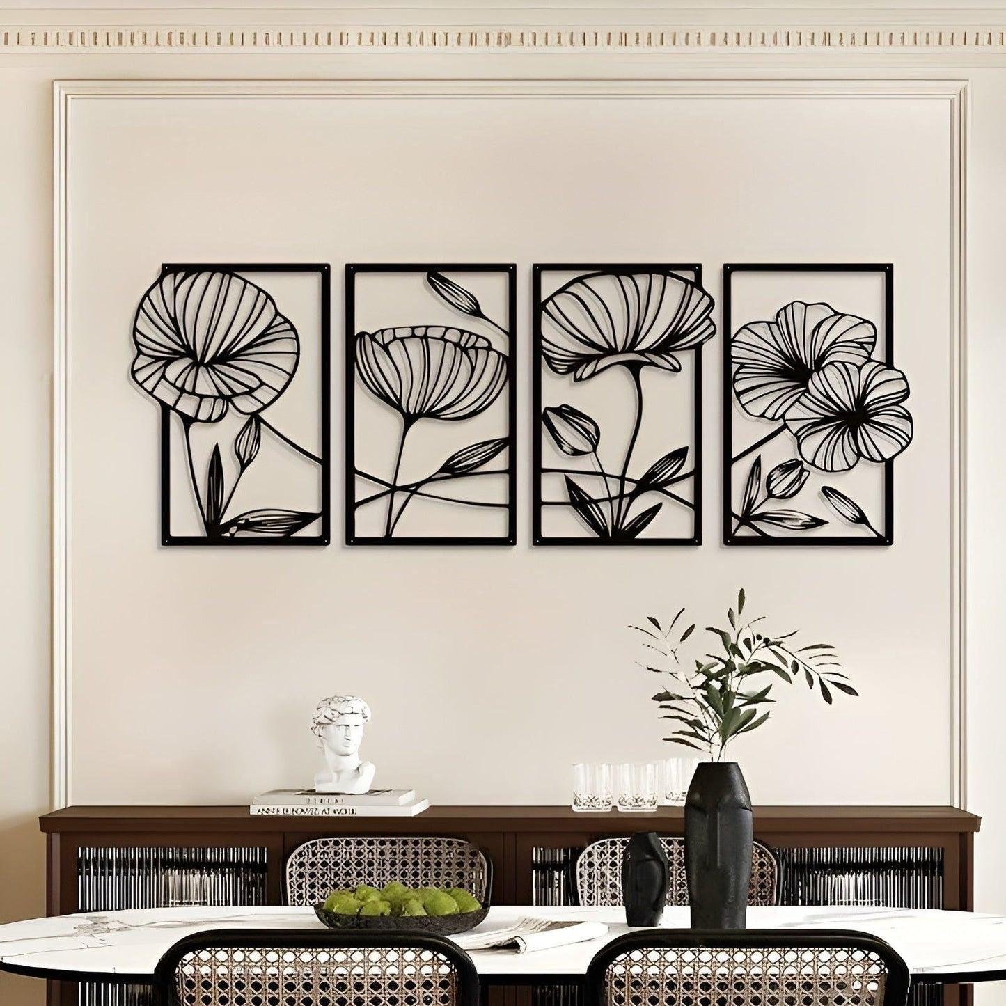 LotusCharm Decor - 4-delat blommor metall väggdekor