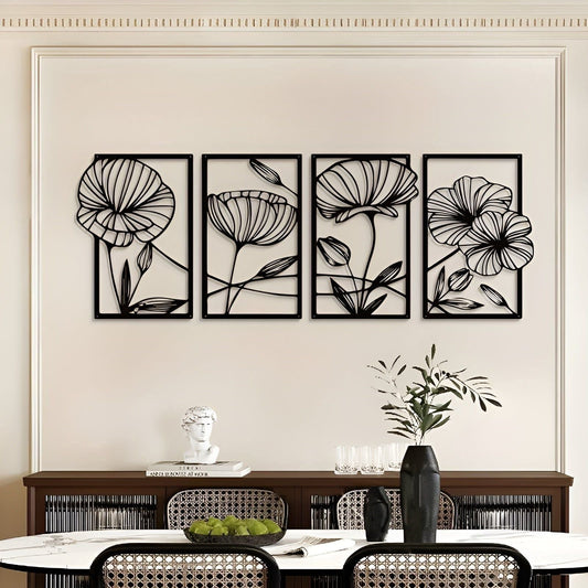 LotusCharm Decor - 4-delat blommor metall väggdekor