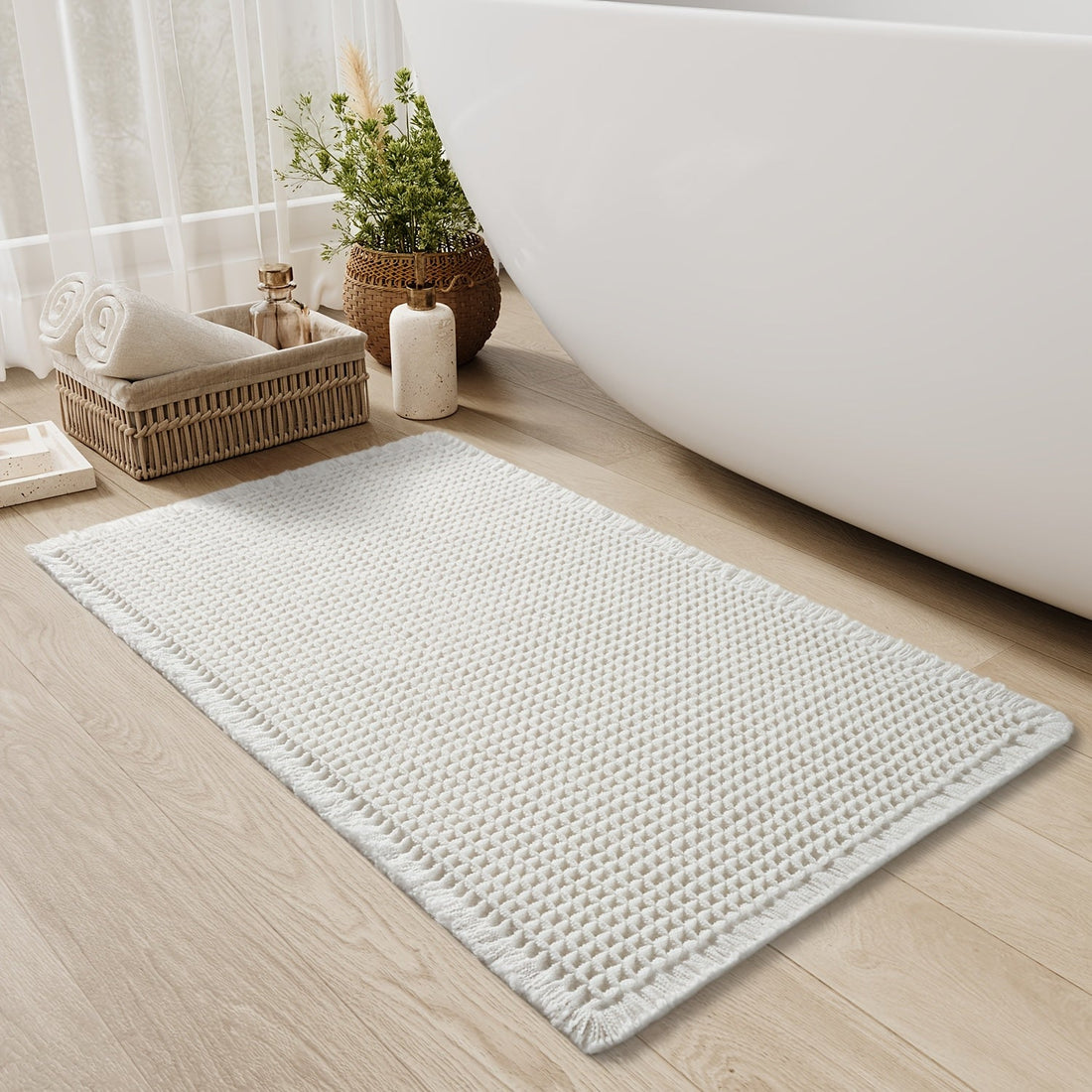 AbsorbEase WaffleMat | Ultra-absorberande badmatta med fransar