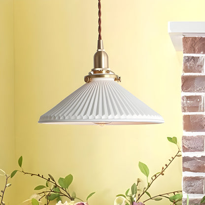 JapandiBeam Light - Japansk keramik hängande lampa med rännmönster