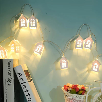 LED ljusslinga med mini-hus – Dekorativ julbelysning för inomhusbruk