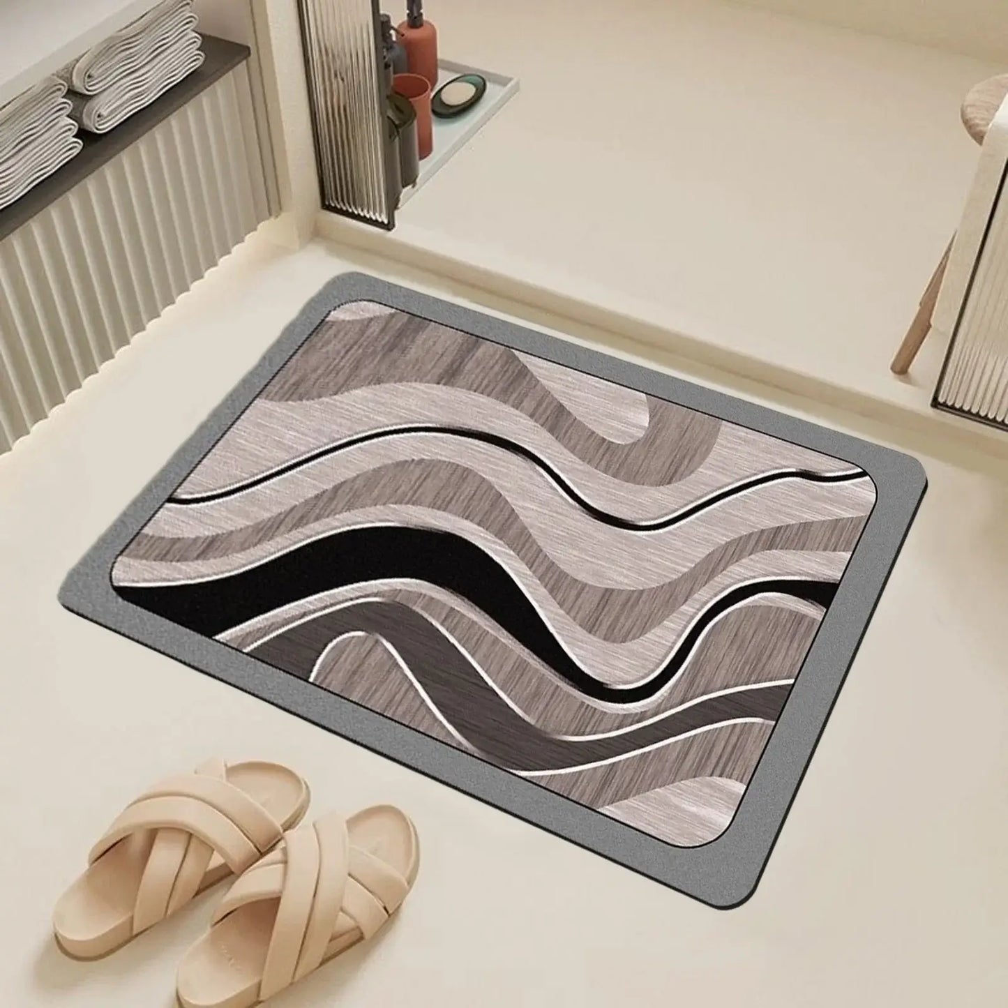 Royallure Geometrisk Diatomit Badmatta – Snabbtorkande, Halkfri, Gummibaksida Modern Design