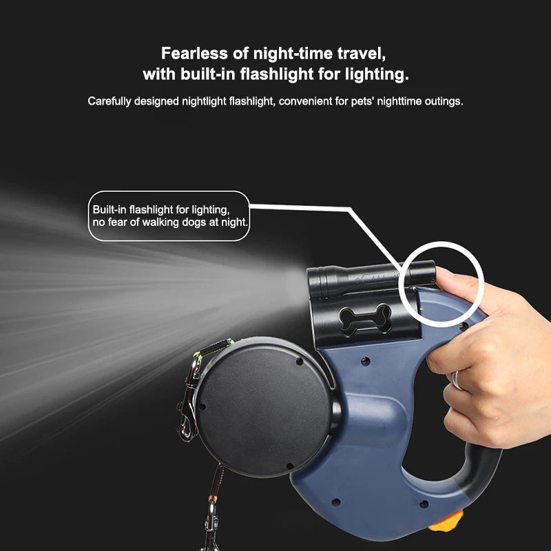 Dual Dog Leash med ficklampa och avfallspåse