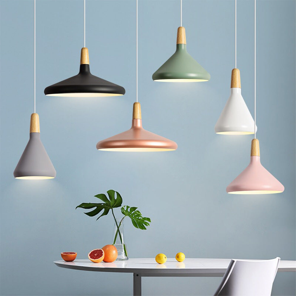 Nordisk Macaron Pendant Light | Trä Accent | Minimalistisk Charm | D7.09&quot;-15.35&quot; | Brick by Brick