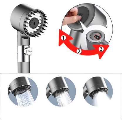 HydroPower Duschhuvud – Högtrycksduschhuvud med 3 lägen och massageborste