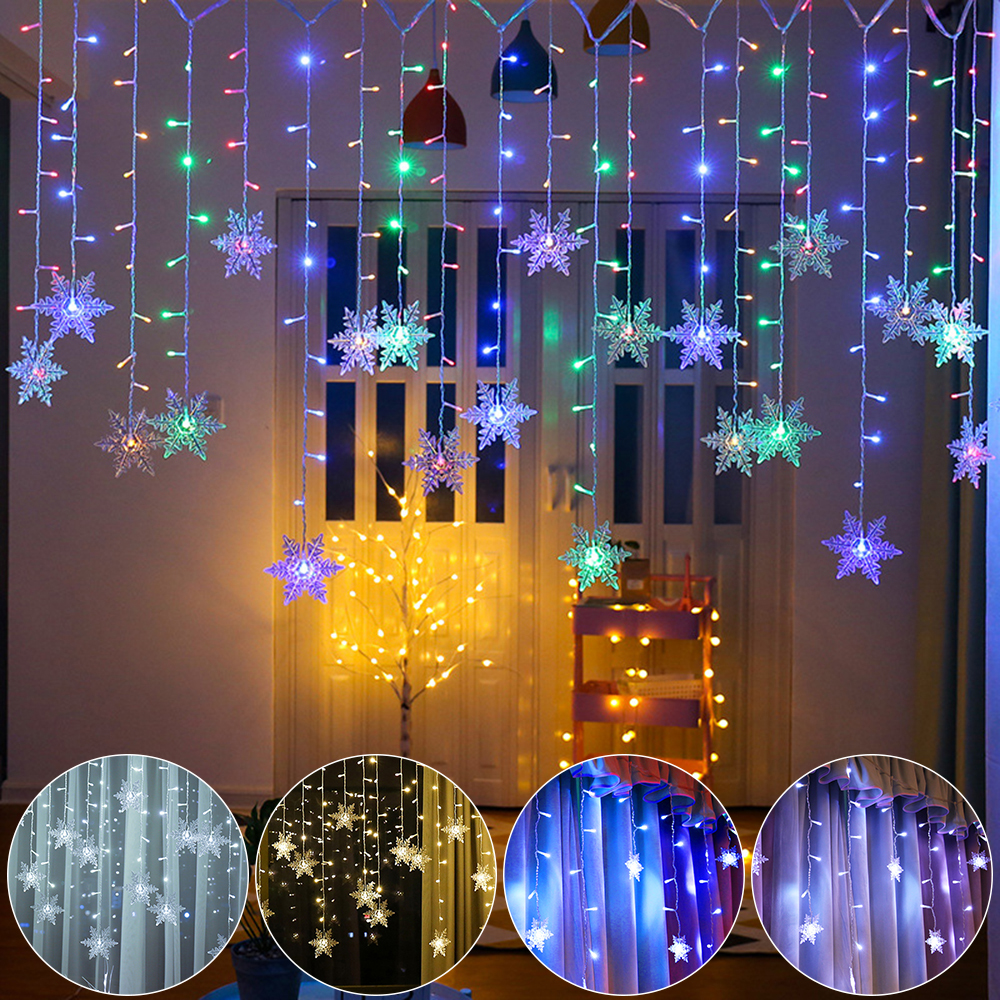 LED ljusslinga med snöflingor – Färgglada dekorationljus för jul och festdekoration