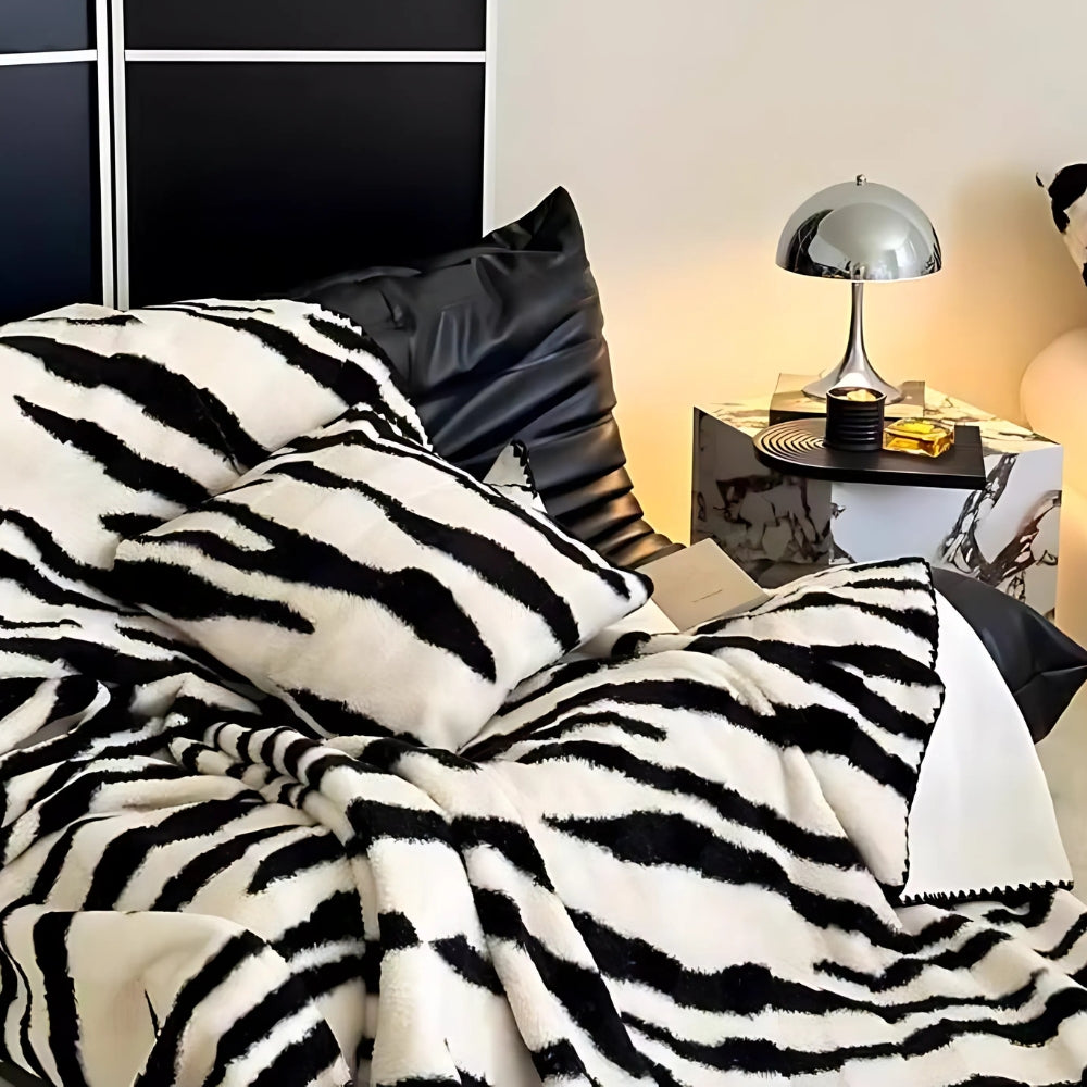Zebra Print Lyxig Fuskpälsfilt