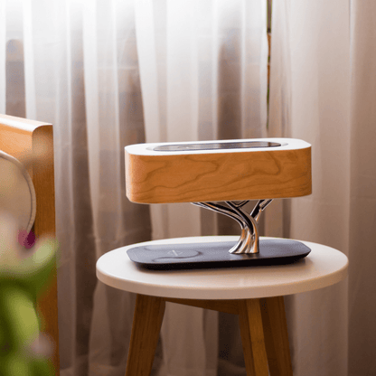 LumeFusion - Modern Bordslampa med Trådlös Laddning och Bluetooth-Högtalare