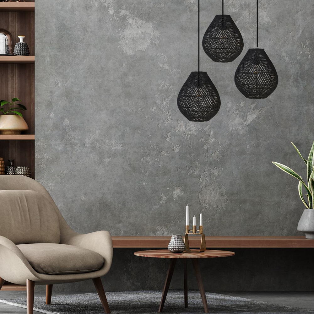 Boho Rattan Handvävd Svart Taklampa