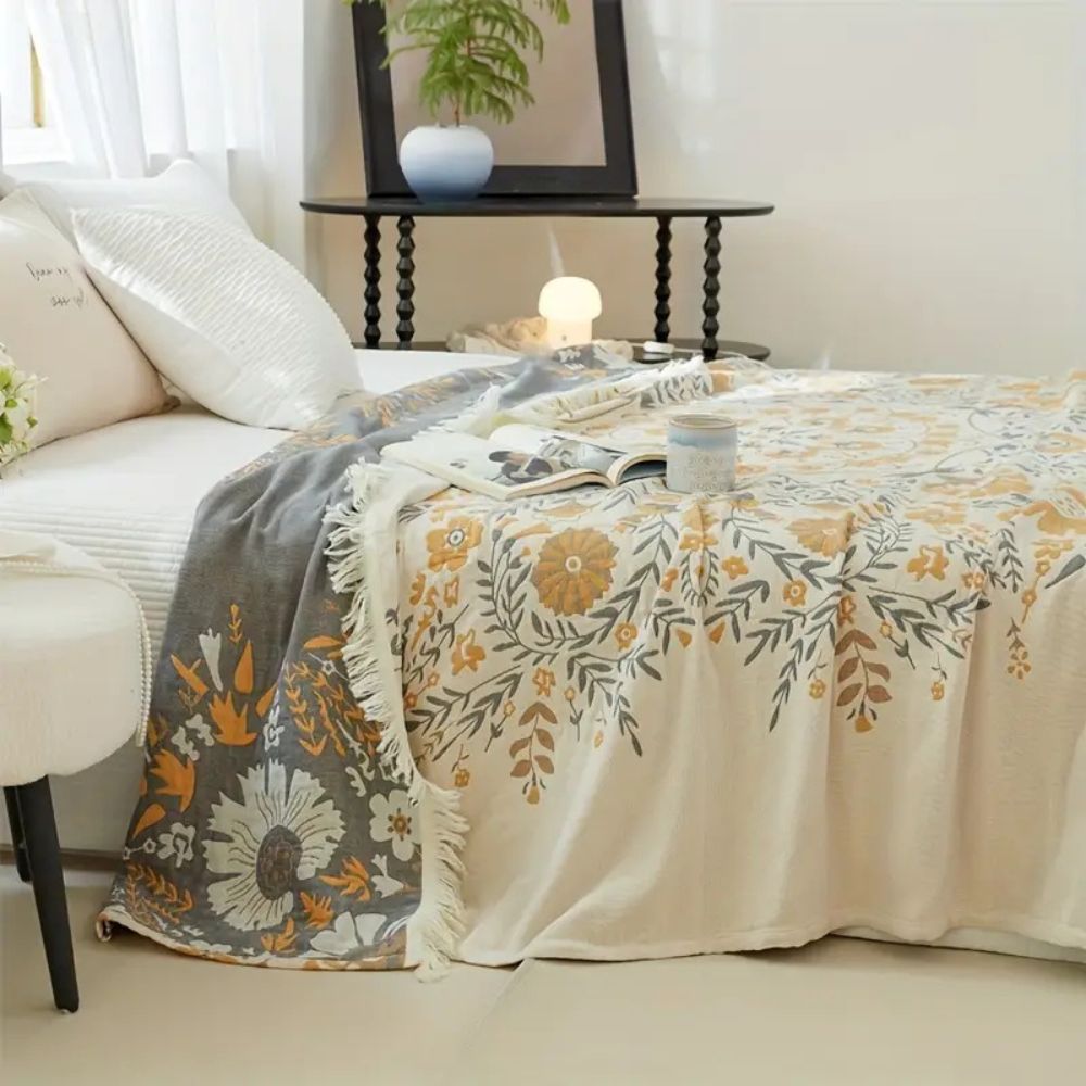 Versailles-inspired reversible floral blanket