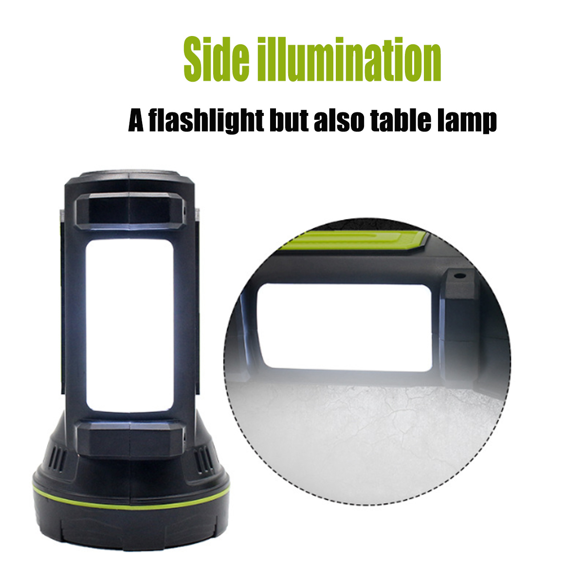 LED ficklampa med sidobelysning – Bärbar arbetslampa för camping och nödsituationer