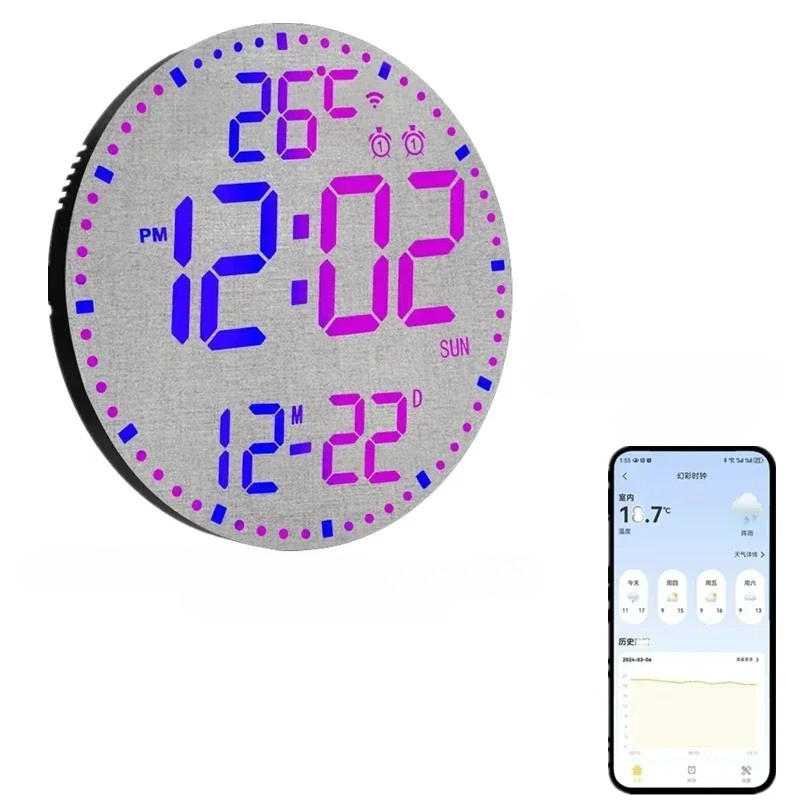 WiFiTid - LED Väggklocka Med Kalender och Dubbel Alarmfunktion