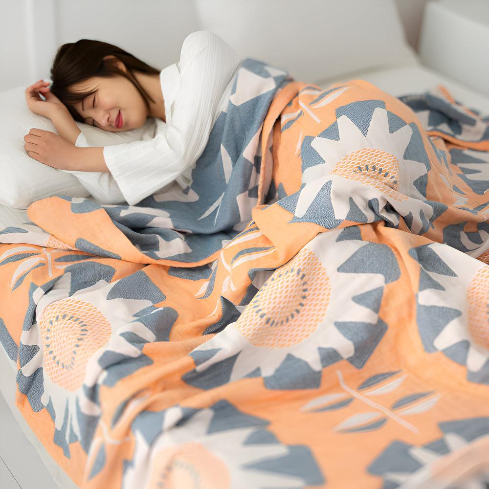 Vindkraftverk Blomster Mönster Bomull Filt