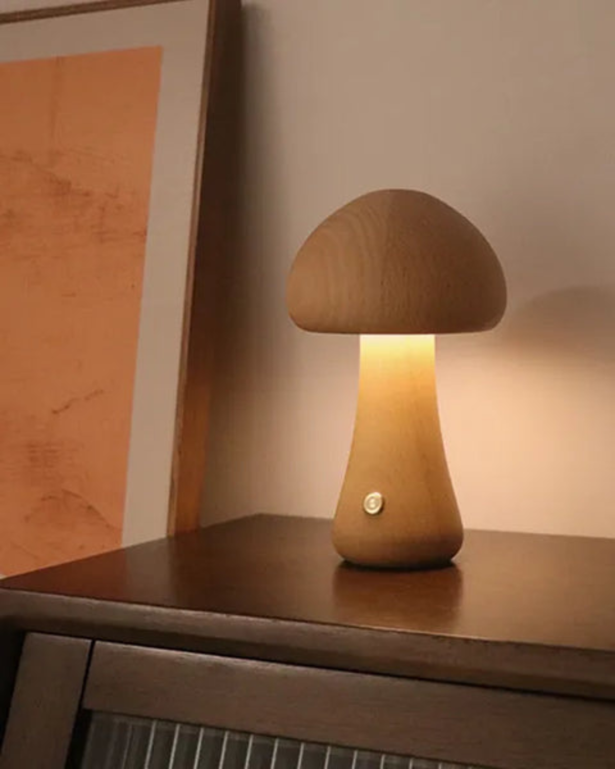 Carvallo Mushroom Glow – Träbordslampa med Organisk Form och Varm Atmosfär