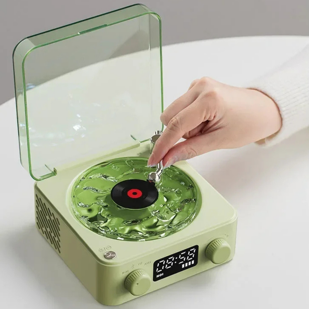 Carvallo – Retro vinylhögtalare med roterande skivspelare och justerbar belysning