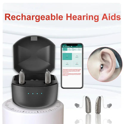 Laddningsbara Bluetooth-hörselapparater för seniorer med appkontroll och 4 ljudlägen