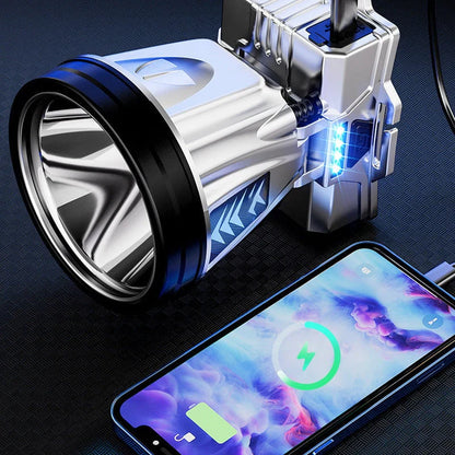 Bredstrålande LED-huvudlampa med powerbank-funktion och USB-laddningsport