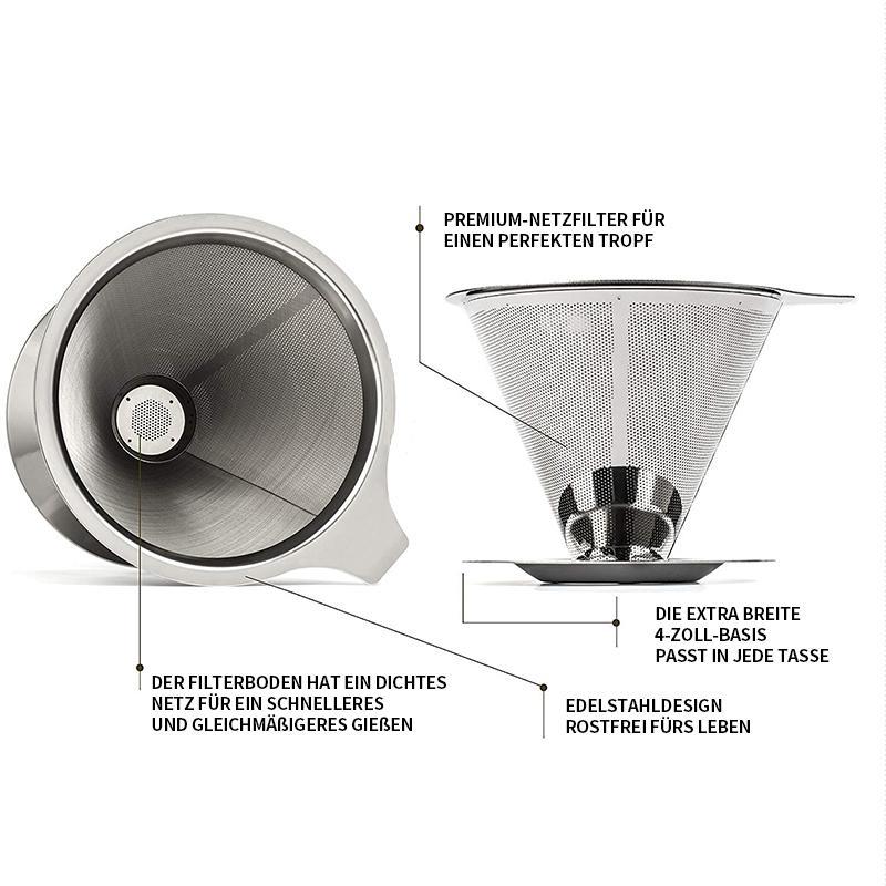 Carvallo Kaffeefilter i rostfritt stål | Fin sil & snabb avrinning | Ø 11,5–12,5 cm | Återanvändbar & Hållbar