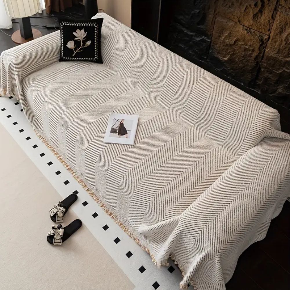 Randig Fiskbensmönstrad Sofföverdrag