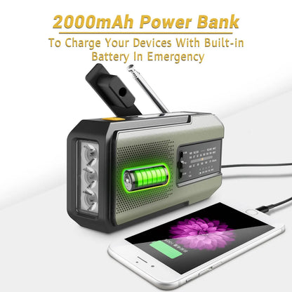Handvev och solenergi nödradio med powerbank