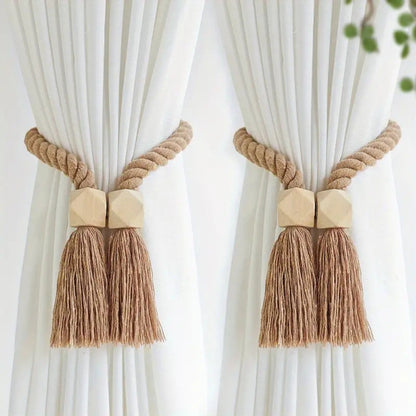 Träperlad kvast gardin hållare | 2-pack set