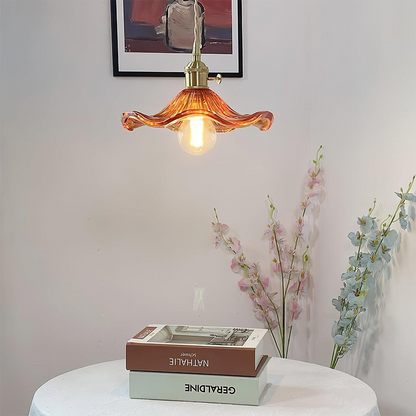 Art Nouveau Fluted Glass Pendant | Flower-Inspired Shade | H4.72in x D9.06-23.62in | Brass &amp; Glass Craftsmanship | Brick by Brick