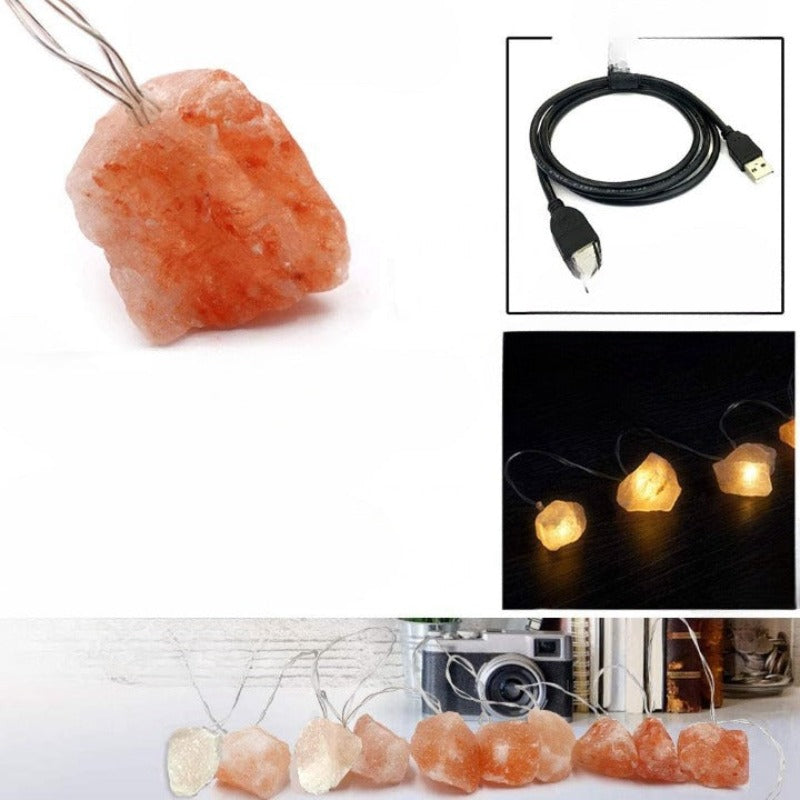 Royaleva Himalaya Salt String Lights - Portable Warm Amber Decor, Natural Crystal