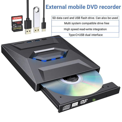 7-i-1 Extern DVD-spelare – Bärbar CD/DVD RW-skrivare med hög hastighet för datatransfer