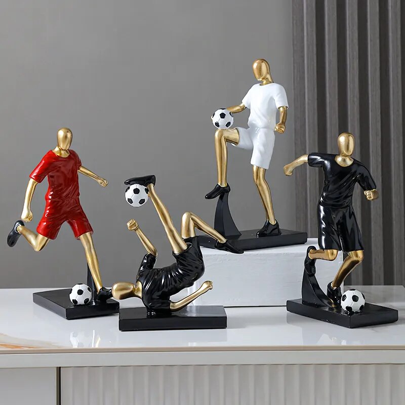 Abstract fotbollsspelare figur i unik heminredning och konstnärlighet