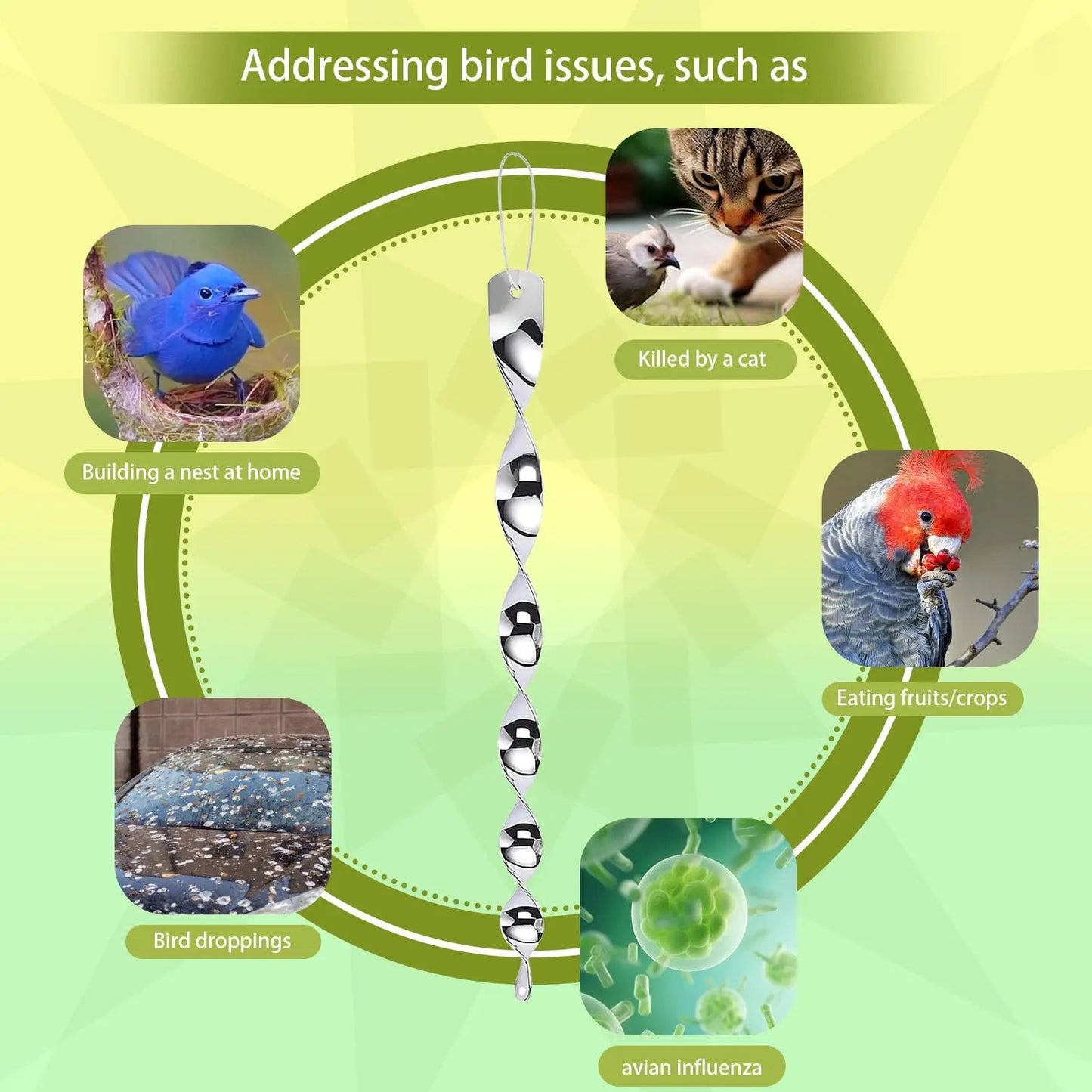 Reflekterande fågelavskräckande spiralstång