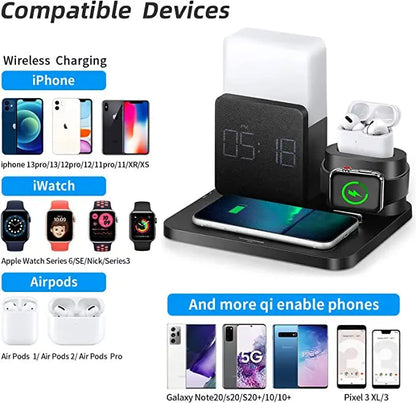 Multifunktionell Trådlös Laddningsstation – Lampa och Väckarklocka Ingår