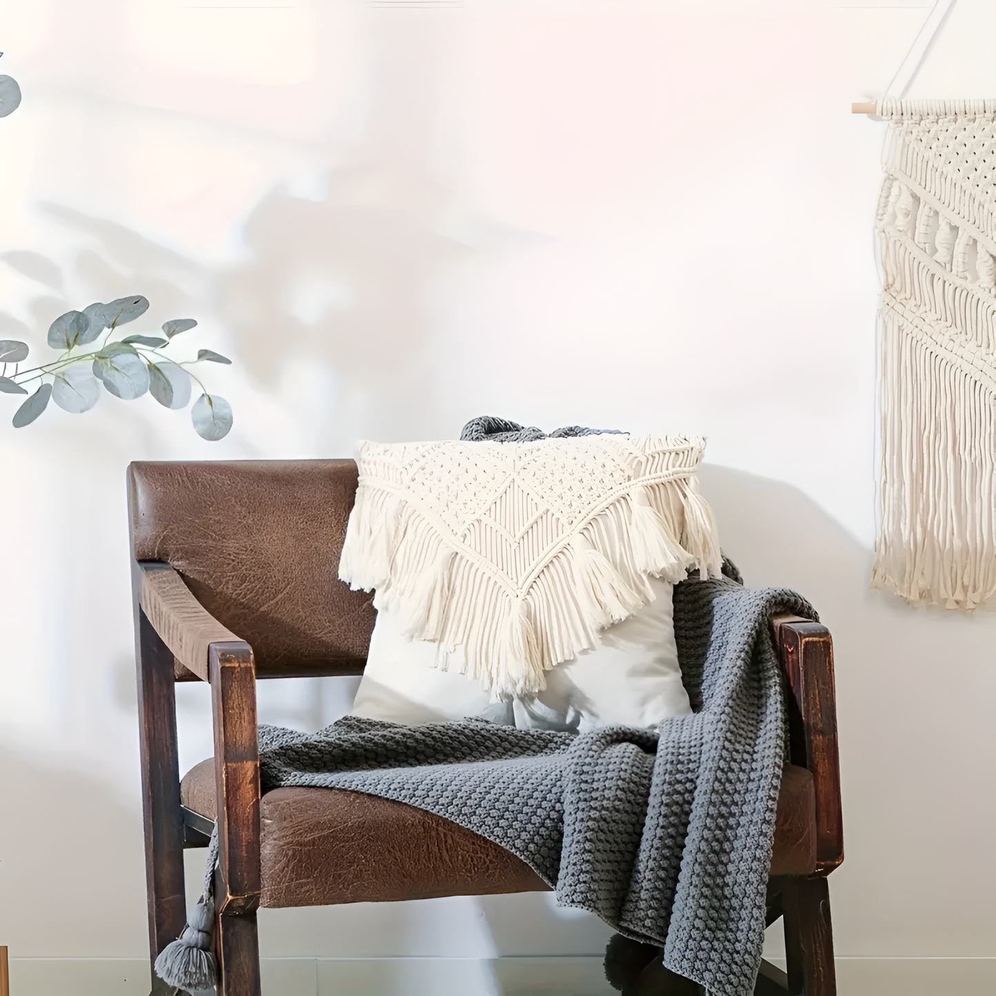 Vintage Makramé Kuddöverdrag