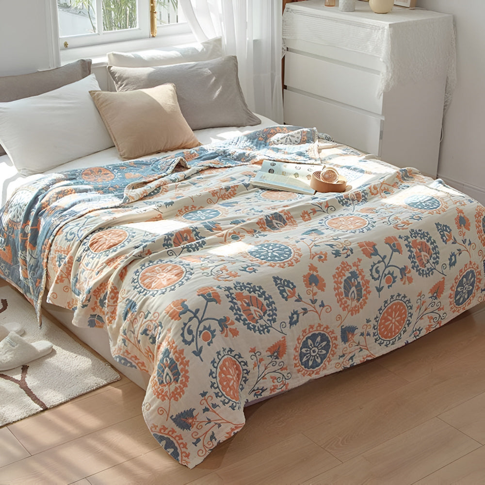 Rustik blomster bomull vändbar filt