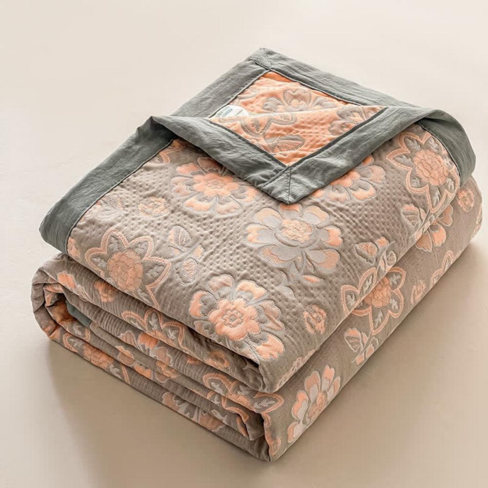 Retro Blomma Sommar Bomull Gasväv Täcke