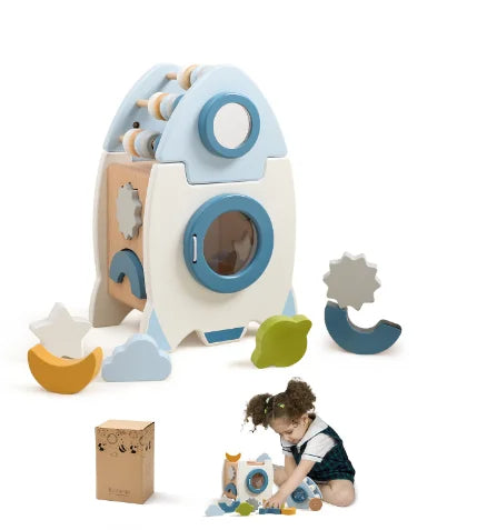 Handgjord Montessori Trä-Raket med Olika Former och Färger