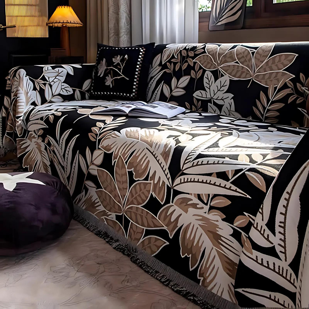 Vintage Regnskog Chenille Fransar Sofföverdrag