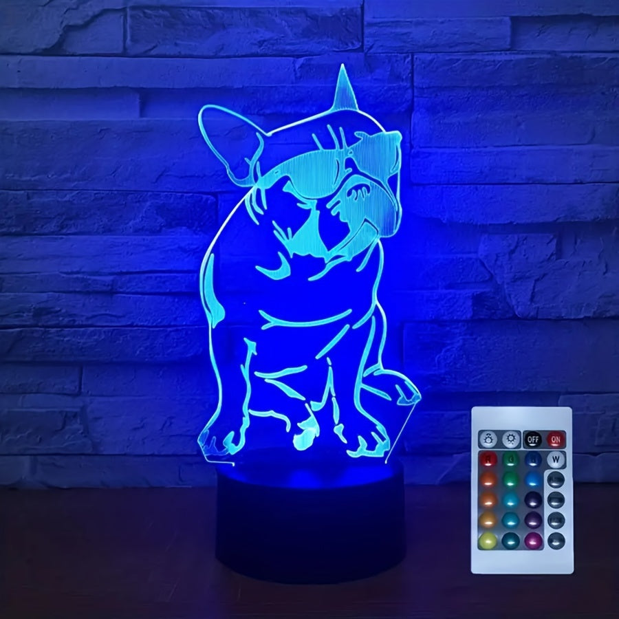 DecoBulldog - 3D Fransk Bulldog Nattlampa med 16 Färger