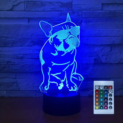 DecoBulldog - 3D Fransk Bulldog Nattlampa med 16 Färger