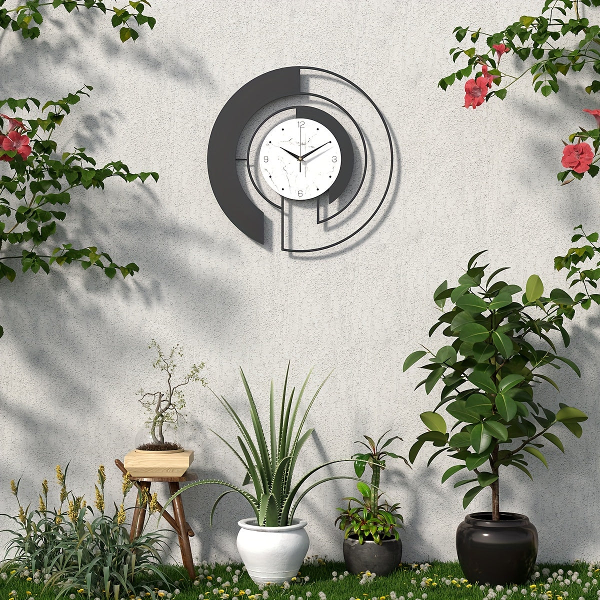 GeoClock - Tyst Geometrisk Väggklocka i Svart Metall