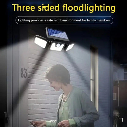 Solar LED Flutljus med rörelsedetektor – 3-strålar utomhusbelysning för trädgård, gård och garage
