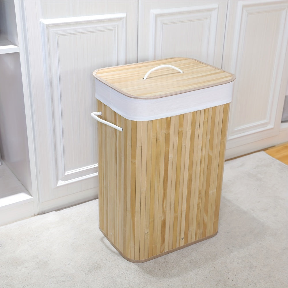 Bamboo Tvättkorg med Lock och Handtag – Naturligt Platsbesparande Förvaring