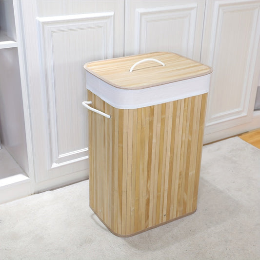 Bamboo Tvättkorg med Lock och Handtag – Naturligt Platsbesparande Förvaring