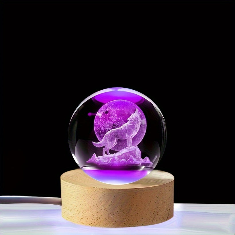 WolfLamp - 3D Snygg Wolf Glas Snöglob USB Nattlampa