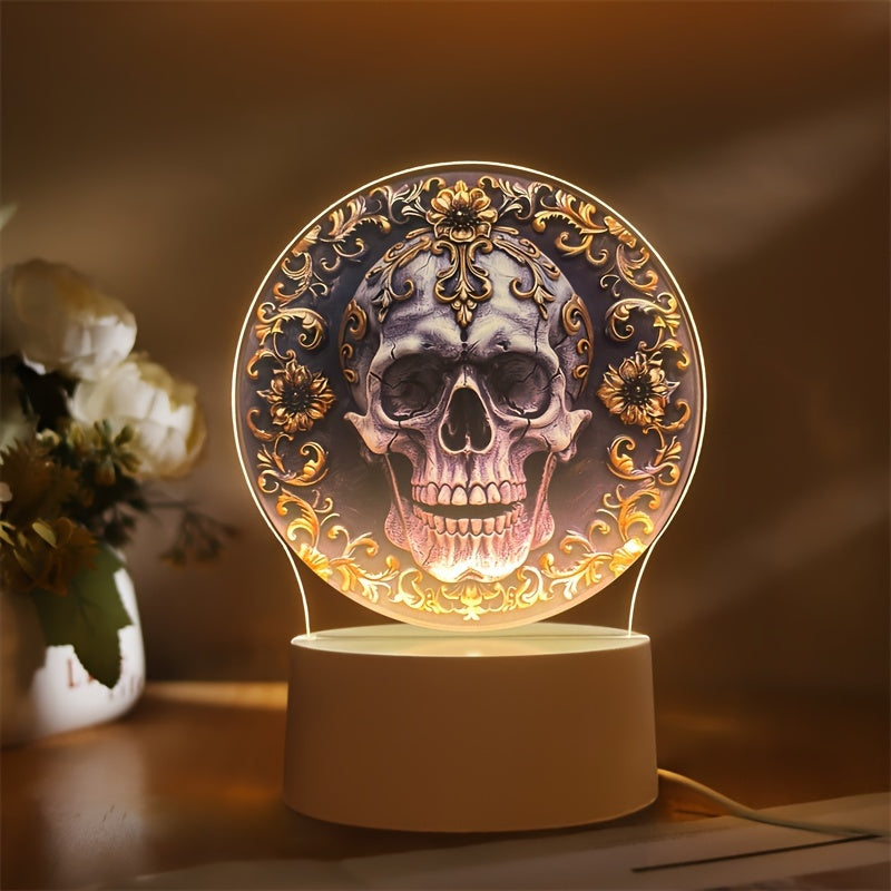 LumiSkull - USB Schedellampa, Färgglad Akryl Bordslampa för Sovrum och Halloween Dekoration