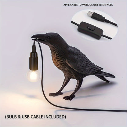 RavenLicht - Svart Korp Bordslampa, USB Driven, Harmlampa för Vardagsrum och Sovrum