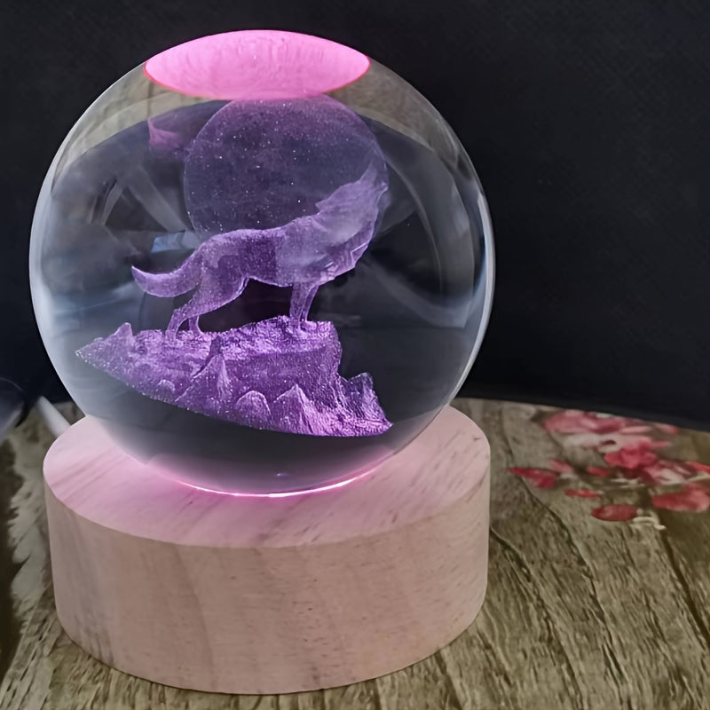 WolfLamp - 3D Snygg Wolf Glas Snöglob USB Nattlampa