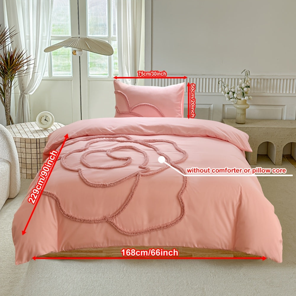 Tufted Sängkläder Set – Sängöverkast och Kuddeöverdrag med Stort Blommönster