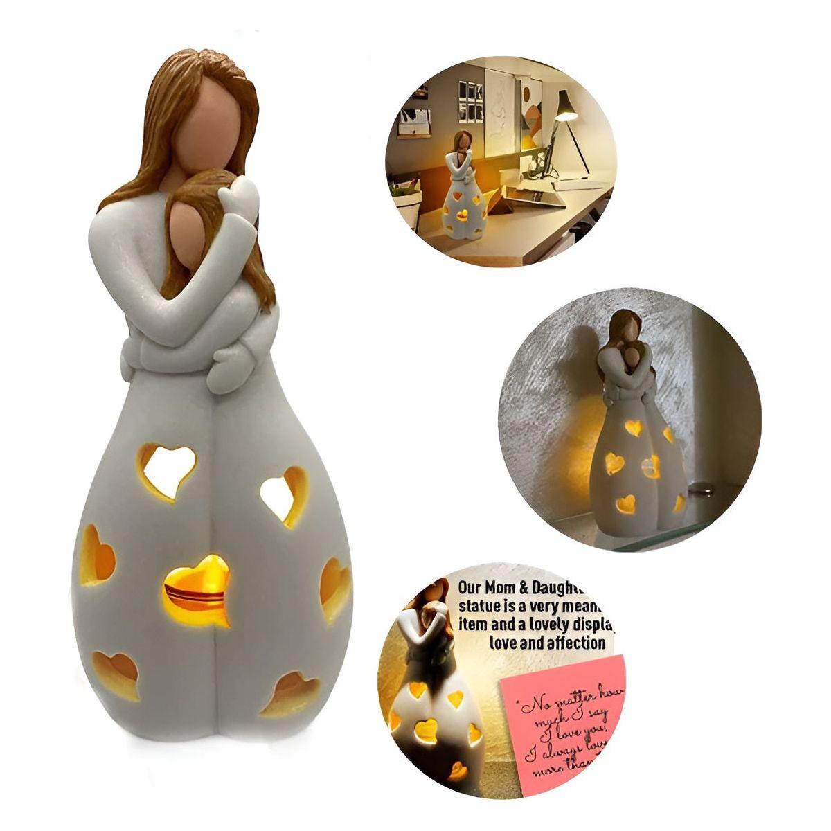 Embrace Glow - Omfamnande Mor Dotter Staty Fladdrande Ljusställ