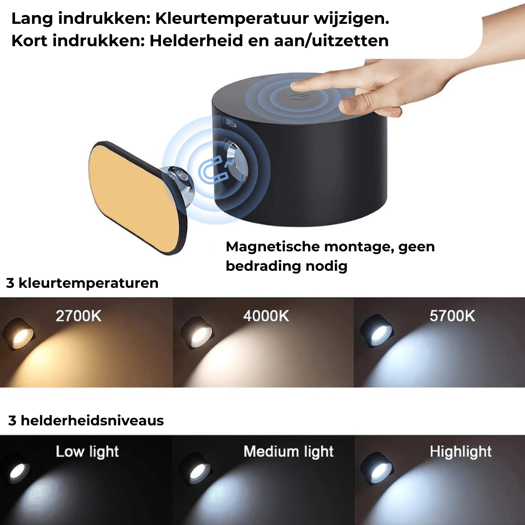 FlexiBeam - Trådlös uppladdningsbar 360° vägglampa